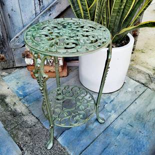 美式 复古铁艺ZYE双铸栽铁花架花凳旧绿萝花盆架盆架做庭层院花园