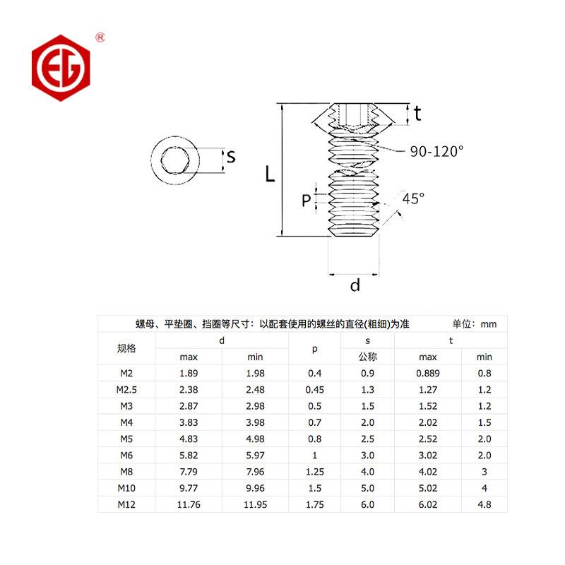 45H级D平端紧定螺丝IN13基米螺丝顶钉丝机米螺无头QNZ螺丝M10M192