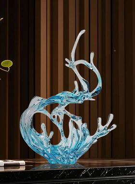 现代抽象水浪堂雕塑酒店透明脂浪抽象水浪花摆件大饰摆设树树装脂