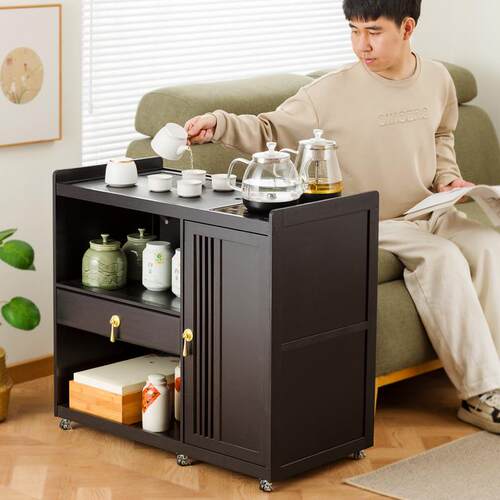 移动桌小茶茶台烧660黑色水壶一体家用阳水柜茶车台实木茶几煮泡