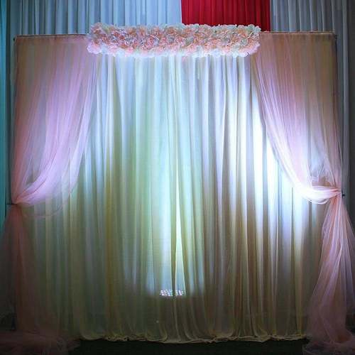 浅粉米白梦幻帷婚庆FBJ028背漫景布工厂供婚礼场景布直幔置浪舞台