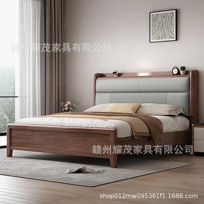 胡x桃实木床现代简约1米52的tb-74413小户木型家用次卧单人高箱床