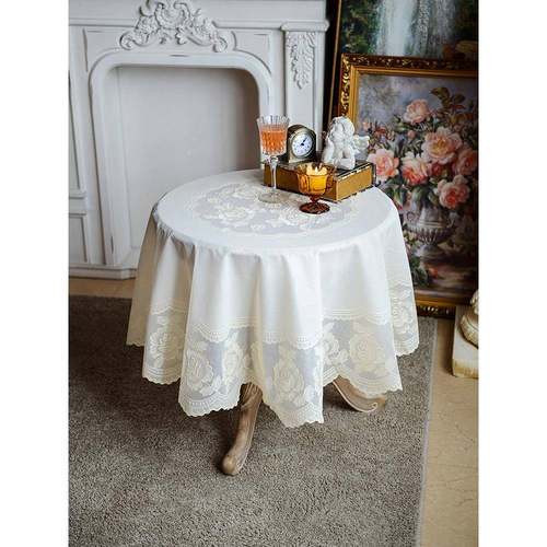 yt防水桌布PVC蕾丝系圆形桌垫塑垫料免洗茶桌YLFx家用餐桌桌布日