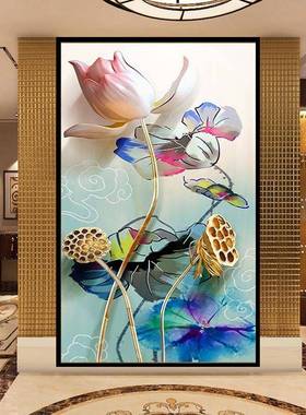 钻tb_57331石绣客厅新款竖版字莲藕荷花砖石新简约现代小清浮雕贴