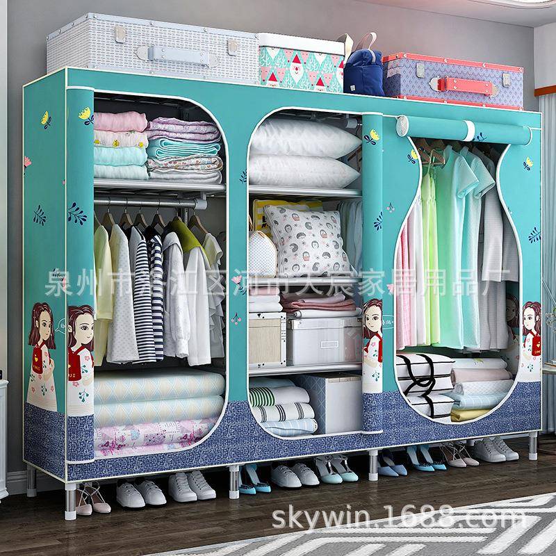 25M厚M钢架隔层KXR大号全封闭拉简易布衣链柜加粗加双人出租房用