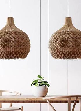 复古房藤艺吊餐灯手工罩藤编灯中52659式厅饭店客厅卧室书酒吧藤
