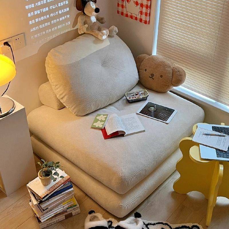 奶油风人沙发折叠两用懒单块人腐网红极简豆沙JKT发床小户型客厅