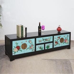 实木电视现代简约储物柜小客厅彩绘地柜柜ILG榆木茶型几组户合落