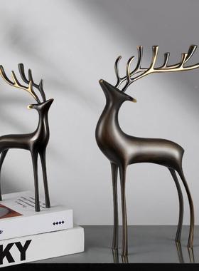财铜室摆件高档家居鹿轻奢福鹿办公桌面客厅电视柜酒招柜装饰结婚