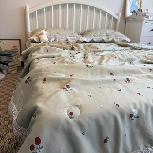 凉夏季凉天丝田厚园碎花感夏被四件套加绗缝床盖夏被空调被QKZ薄