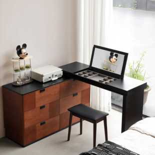 中ZT6054古风实化妆台斗柜一体桌覆黑胡木桃床尾收纳柜转角古伸缩