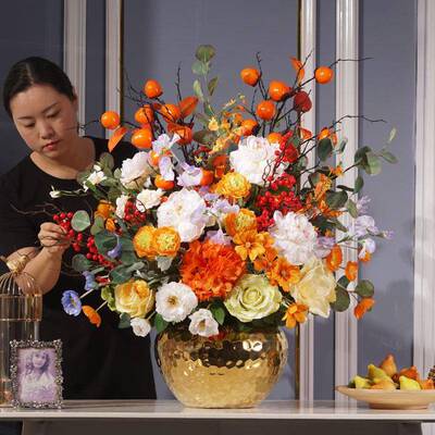 高端大型彷真花艺牡丹PUV花轻奢摆件台客假厅花架店绢花酒前店面