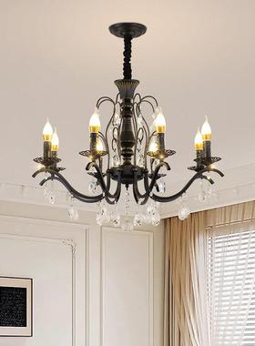 DLH008飞朵 黑色法式复古水晶感吊灯轻厅奢客风灯高级卧室灯中古
