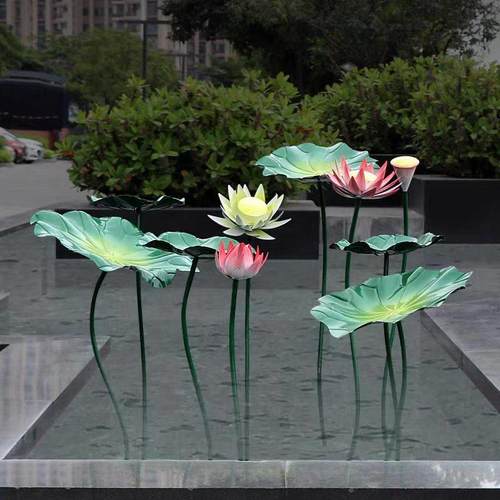 艺仿真荷叶荷花摆565户件外铁艺金莲花铁水景雕塑庭属院水池装饰