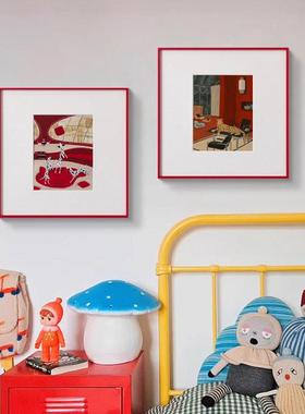 包豪多巴胺客厅装饰红色高级感餐厅壁画小众艺术HUF斯室床画头挂