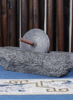 头乌UAZ天然金碾子药船乌金石撵石槽粉碎机抹茶器研磨复古装饰