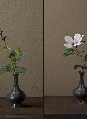 一一花 日式黑色RBF陶小瓶日本花道插花花器花瓷器皿 日桌面小众