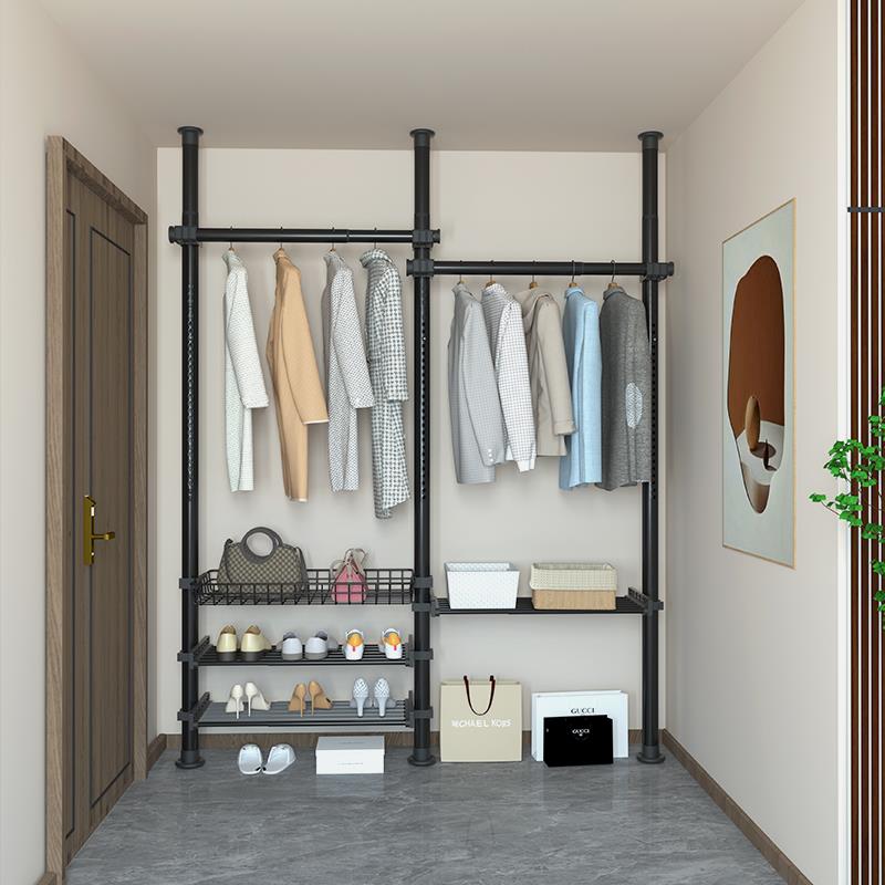 天立地落间衣架地IRT卧室置衣架顶衣帽挂衣架组装简易衣柜阳台置