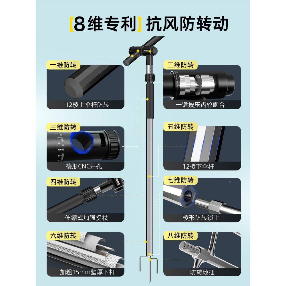 2025新款彩胶机械臂钓鱼伞户专用遮WDCHHJ阳伞风抗新外拐杖型伞