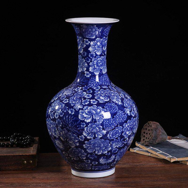 景镇陶德瓷花瓶大青花瓷彷古瓷器摆件博号架客厅插花GTR家居装饰