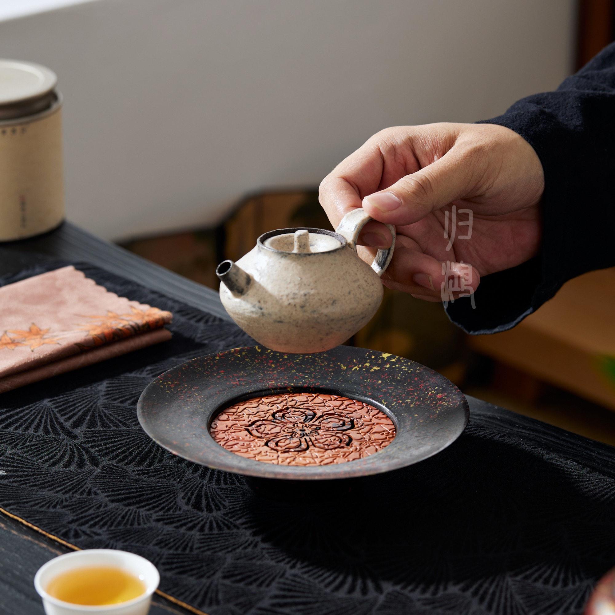 归鸿纯铜瓣储水壶承茶用覆XNT古花茶具小家盘茶托 托覆古高端干泡