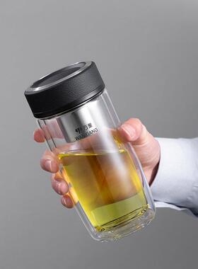 万典象双层蛋玻鹅杯经大容璃量男士高档带滤网隔热V66SSL防烫可携