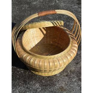 竹提编手篮竹带盖拜手神工编织竹A05制品家用篮鸡蛋收纳篮水果采