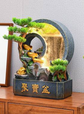 新中式假山水幕NNZ墙流水生财摆件环循景水客厅玄关风轮观开业乔