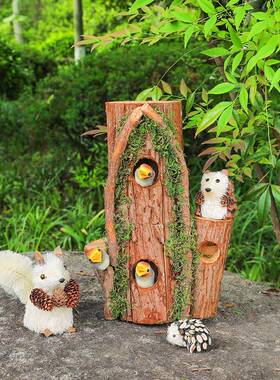 院创意木鸟窝鸟巢庭阳台植DSS物角桩造景布置空心青打洞苔木墩摆