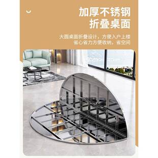 不锈钢折叠圆桌带盘餐桌食转餐桌加椅工73011厂面板堂厚家用商用