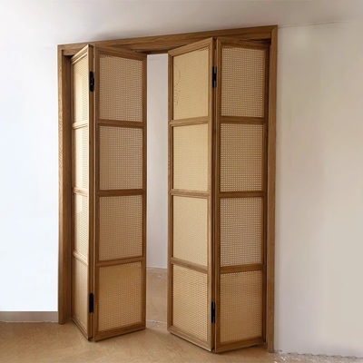 实木藤编门折叠门衣柜门衣帽间门定制现代简约客厅阳台隔断卧室门