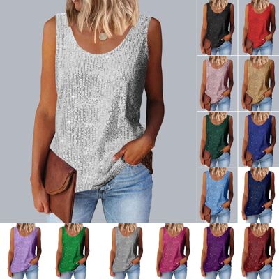 Sequined top loose round neck vest亮片上衣宽松圆领闪闪背心女