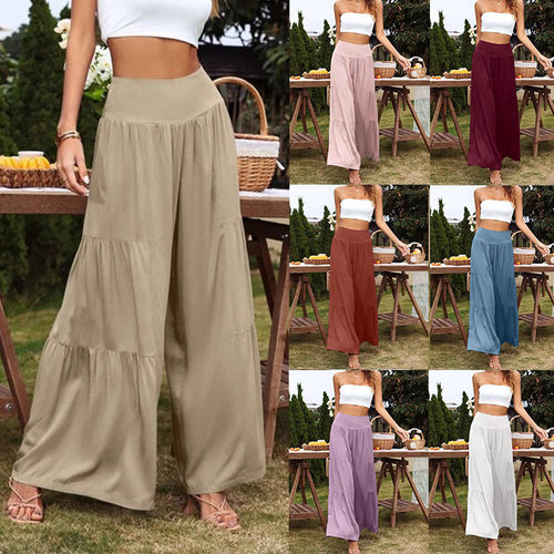High waisted pleated patchwork loose pants高腰拼接宽松长裤女