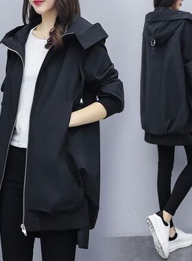 Skinny hooded windbreaker jacket for women显瘦连帽风衣外套女