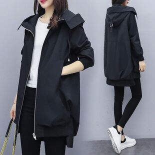 Skinny hooded windbreaker jacket for women显瘦连帽风衣外套女
