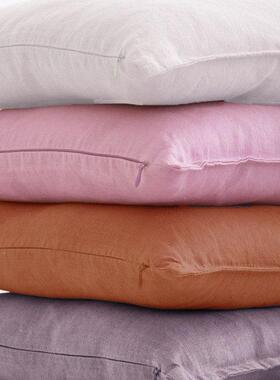 亚麻靠布艺抱OWF枕套客头厅垫纯色水洗沙办公室床方发形靠枕套不