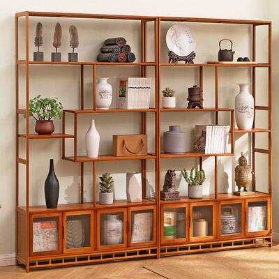 博古架实木中式茶柜置物架叶多架53033子茶室货架展架现代示简约