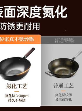 大皇铁家用炒锅健康无涂锅层不锈中式平炊底炒锅燃气COOKER K火明