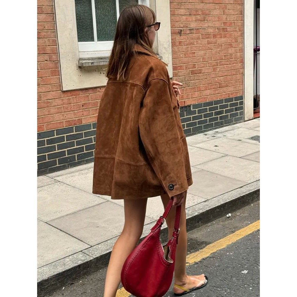 Loose collar long sleeved jacket women宽松翻领长袖夹克外套女