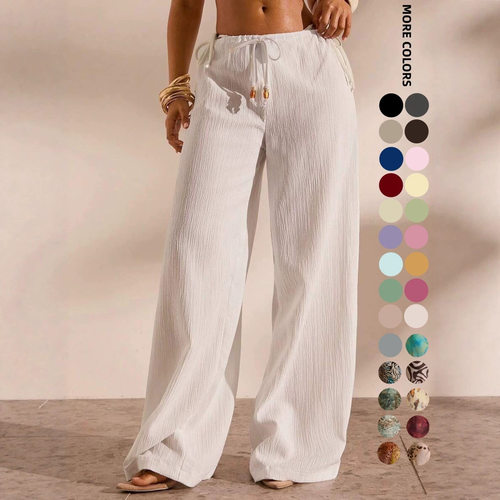 度假抽绳宽松阔腿裤女 Holiday drawstring loose wide leg pants