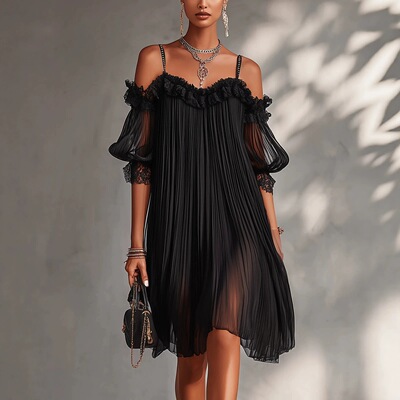 性感蕾丝拼接吊带露背连衣裙Sexy lace patchwork backless dress