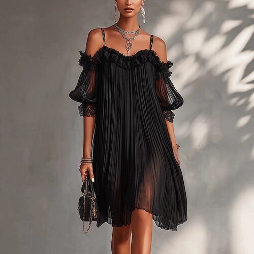 性感蕾丝拼接吊带露背连衣裙Sexy lace patchwork backless dress
