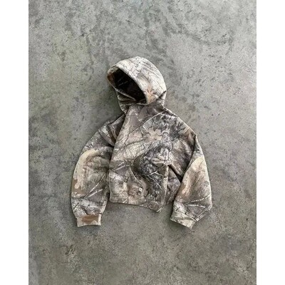 Vintage hoodie camo jacket中古美式上衣外贸拉链卫衣古着外套女