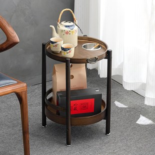 麻将边几带烟灰缸茶几麻将桌专用水杯架茶桌可移动双层圆形茶水台