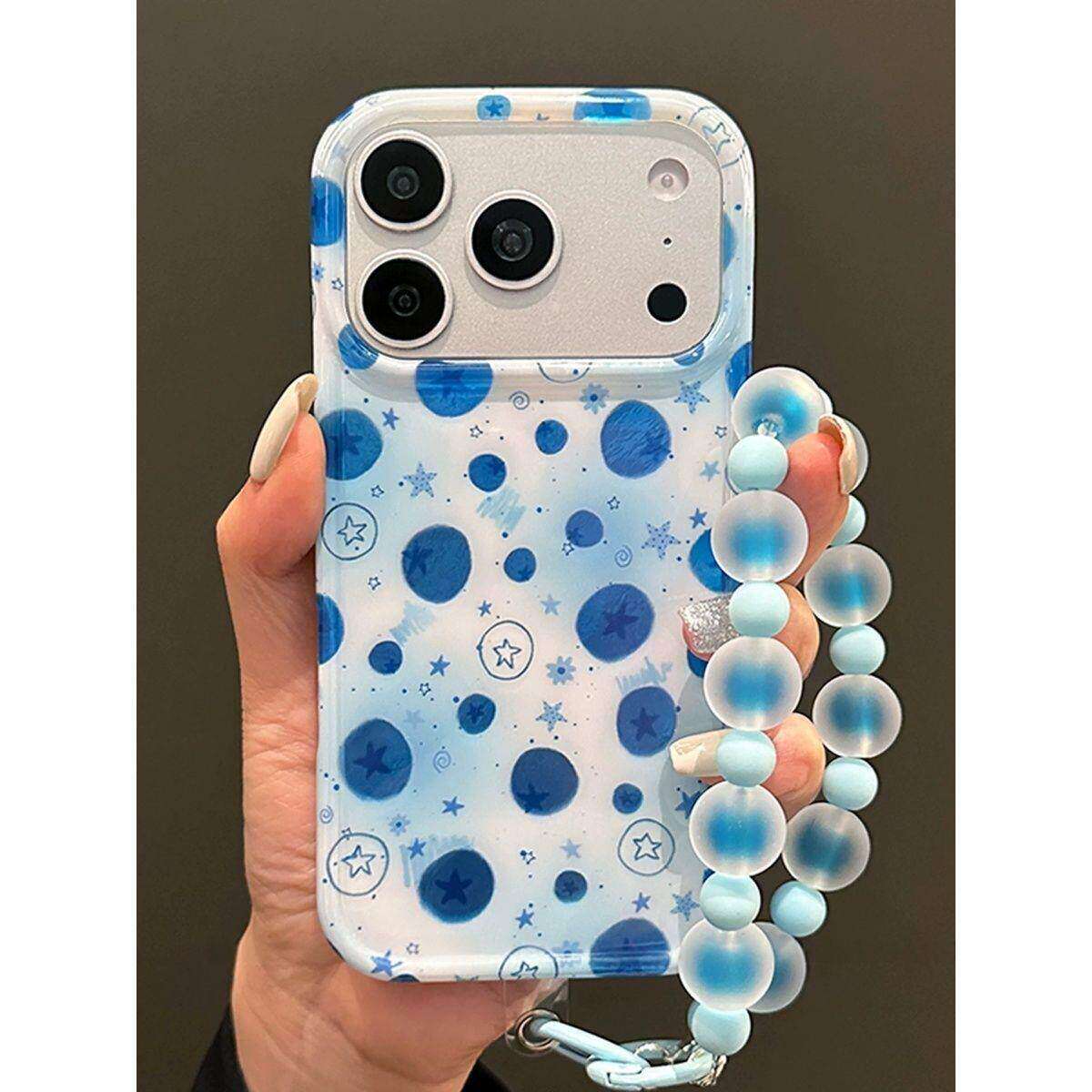 ins晕染星星蓝莓适用苹果17promax手机壳新款17pro女iphone16带手链绳15pro镜头全包防摔小众好看