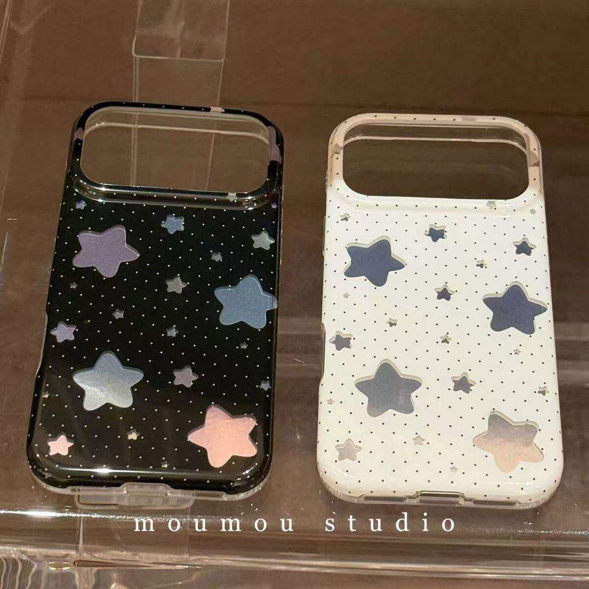 波点白底适用于苹果17promax手机壳防摔新款16pro亚克力简约保护壳15pro卡通图案保护套透明五角星星星图案壳