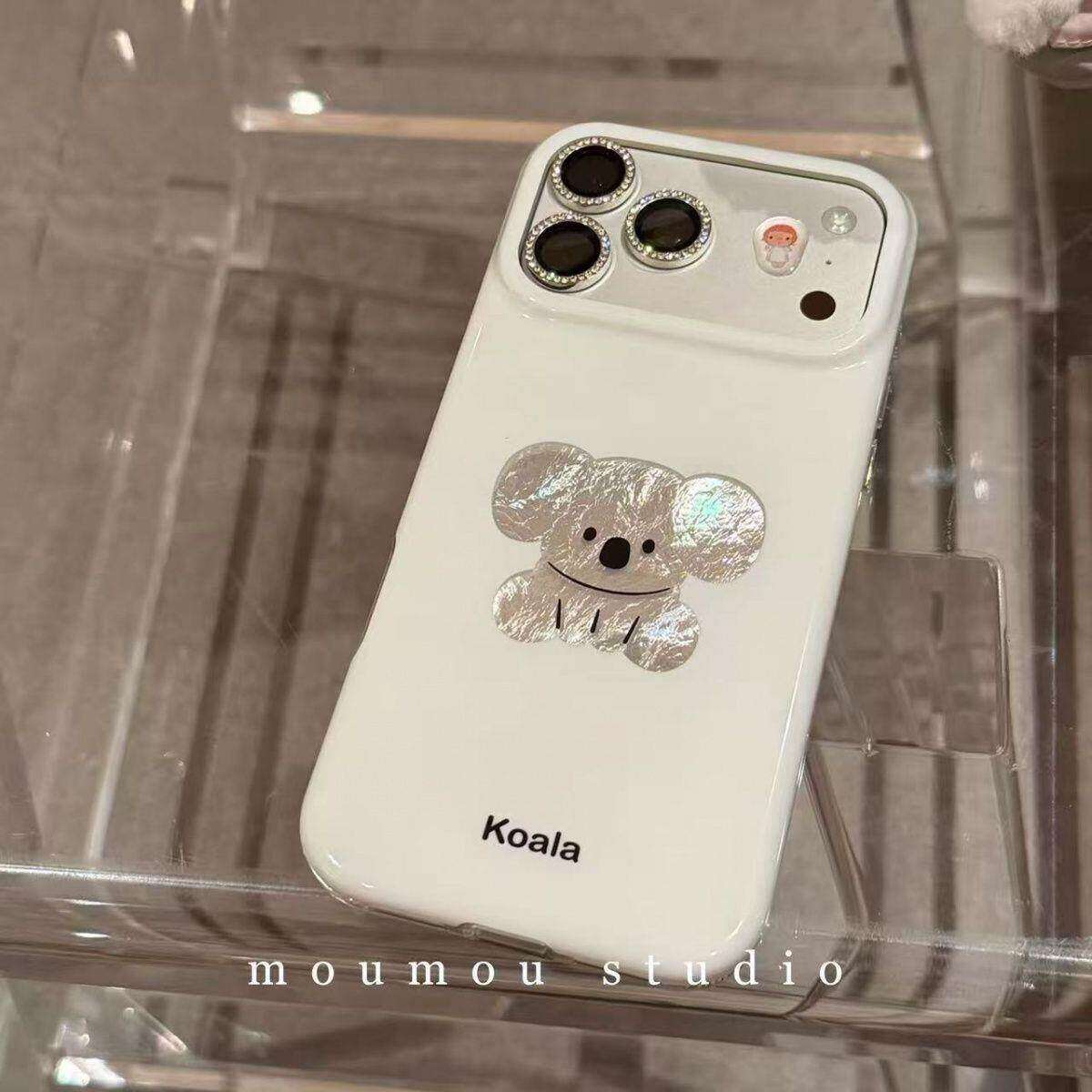 韩风ins高级感鎏银锡纸纹考拉苹果适用苹果17promax手机壳iphone16pro新款15女17pro创意15pro全包防摔手机套