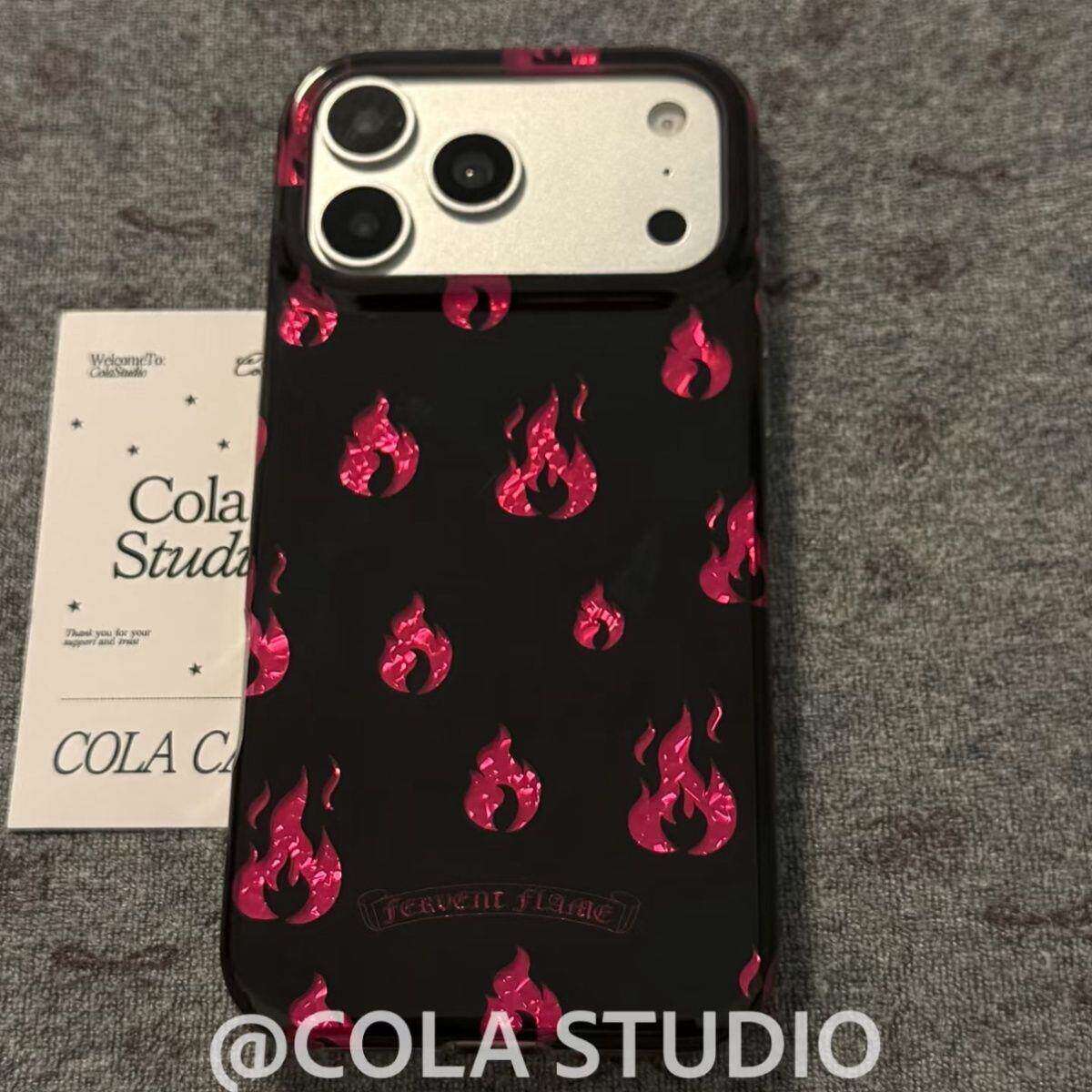 黑底满屏玫红火苗双层IMD适用苹果17promax手机壳iphone16新款15pro女款14pm全包保护壳