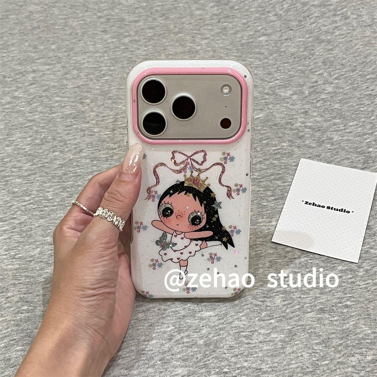 细闪粉亮片钻纹花朵蝴蝶皇冠小玉立体钻支架适用于iphone18promax苹果17手机壳15新款16pro女17pm硅胶防摔套