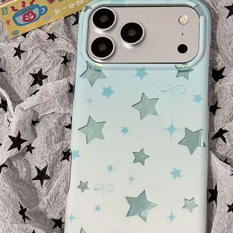 唯美锡纸纹蓝色星星适用苹果17promax手机壳iphone17pro女新款16pro高级感15pro超好看独特14防摔保护套网红
